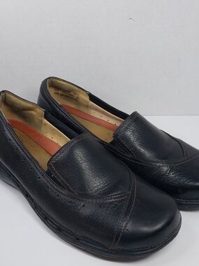 Clarks Unstructured Womens Size 9.5 Wide Shoes Black Leather Comfort Loafers
